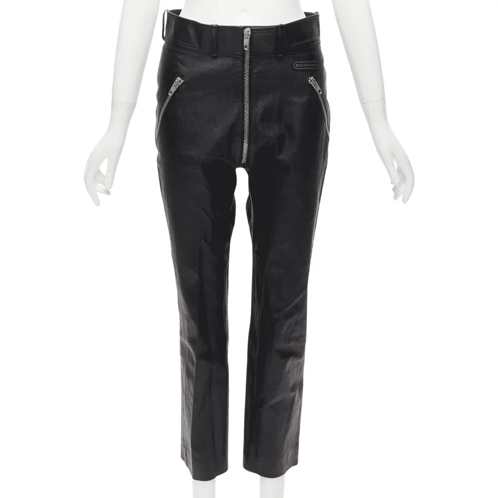 Balenciaga Moto Leather Pants Black Leather Good - Front View