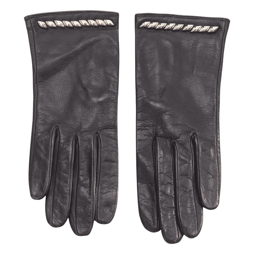 Louis Vuitton Suede Topstitch Gloves Black Leather Very good - Front View