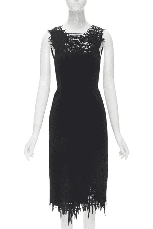 Oscar De La Renta Scribble Sheath Dress Black Polyester Very good - Front View
