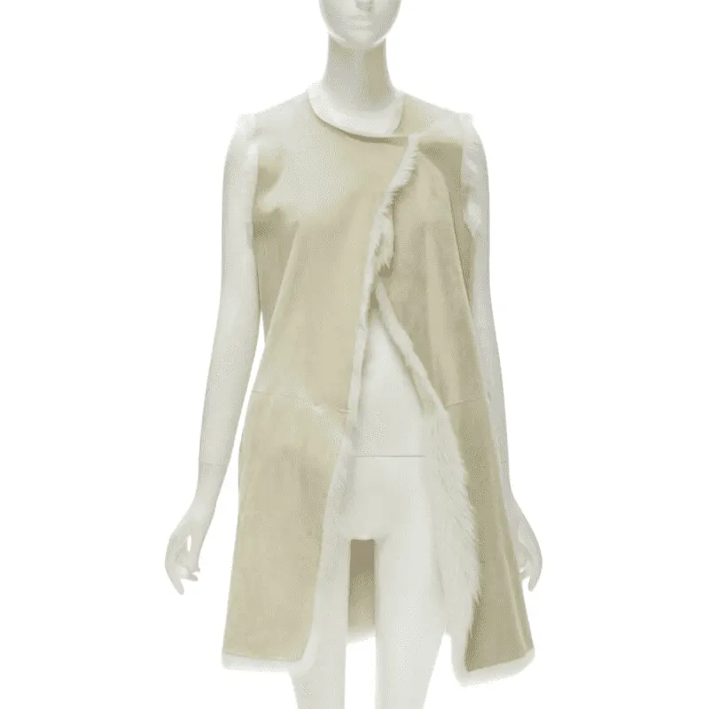 Theory Beige Shearling Suede Vest Beige Fur Very good - Front View