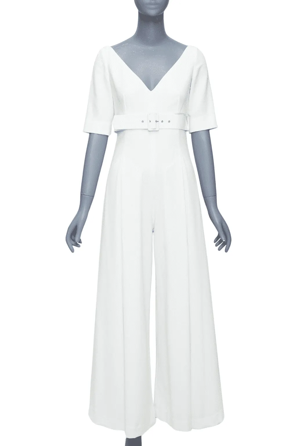 Emilia Wickstead Cloque Belted Jumpsuit Beige Polyester Very good - Front View