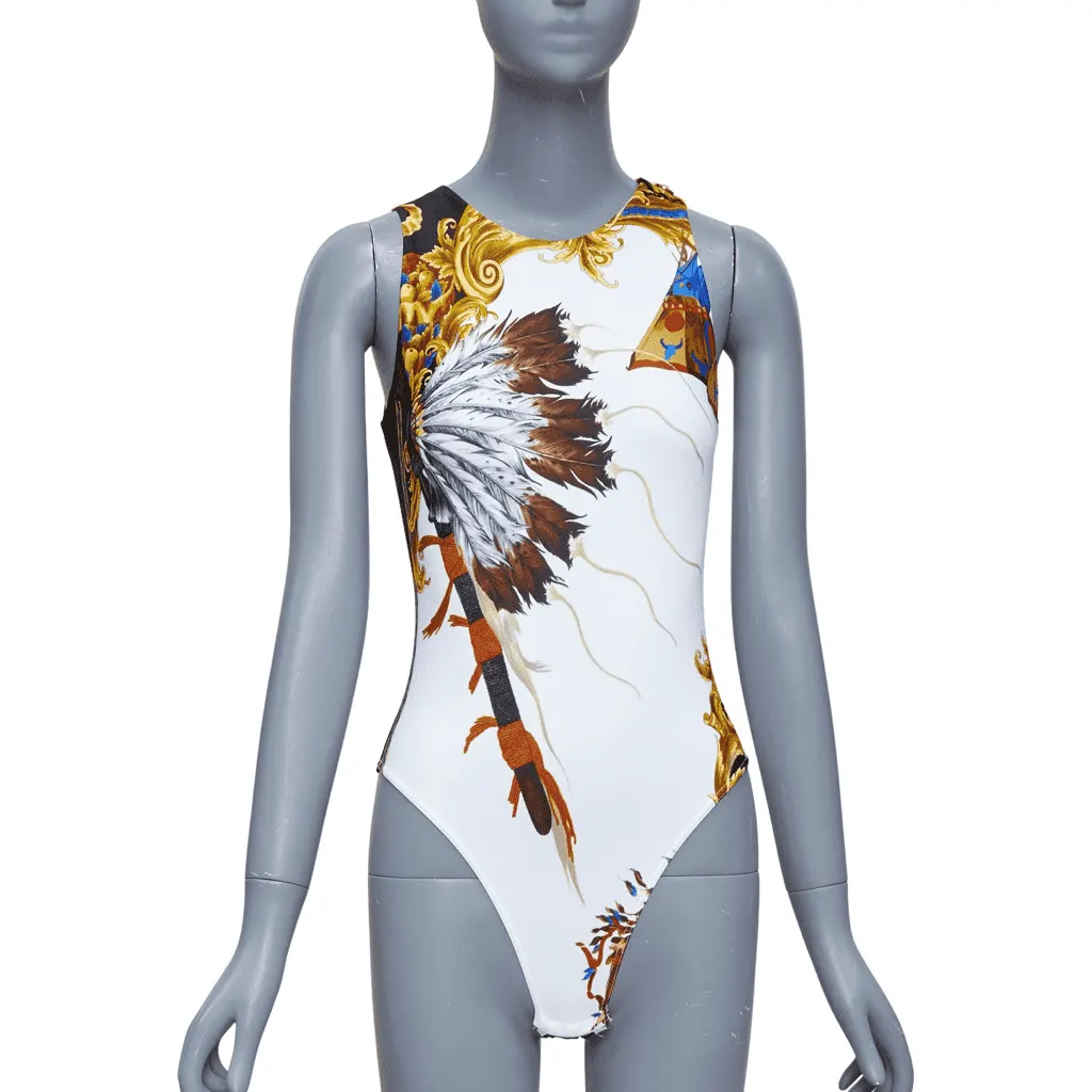 Versace Indian Print Swimsuit White Polyamide Very good - Front View