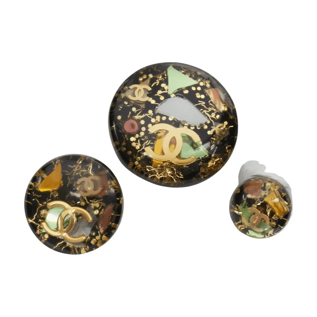 Chanel Set of 3 Pins Black Plastic Very good - Front View