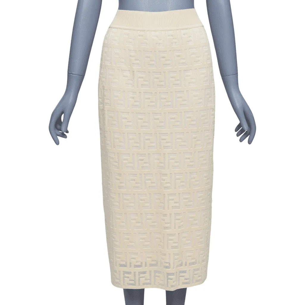 Fendi Zucca Knit Skirt Beige Cotton Very good - Front View