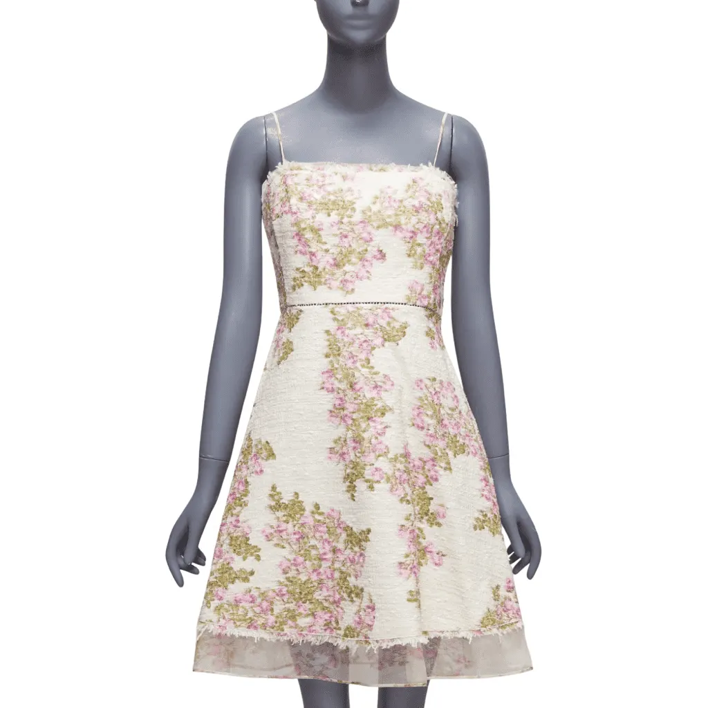 Giambattista Valli Floral Tweed Dress Beige Cotton Never worn - Front View
