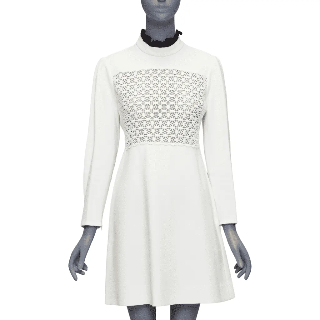 Giambattista Valli Ruffle Collar Dress Beige Cotton Fair - Front View