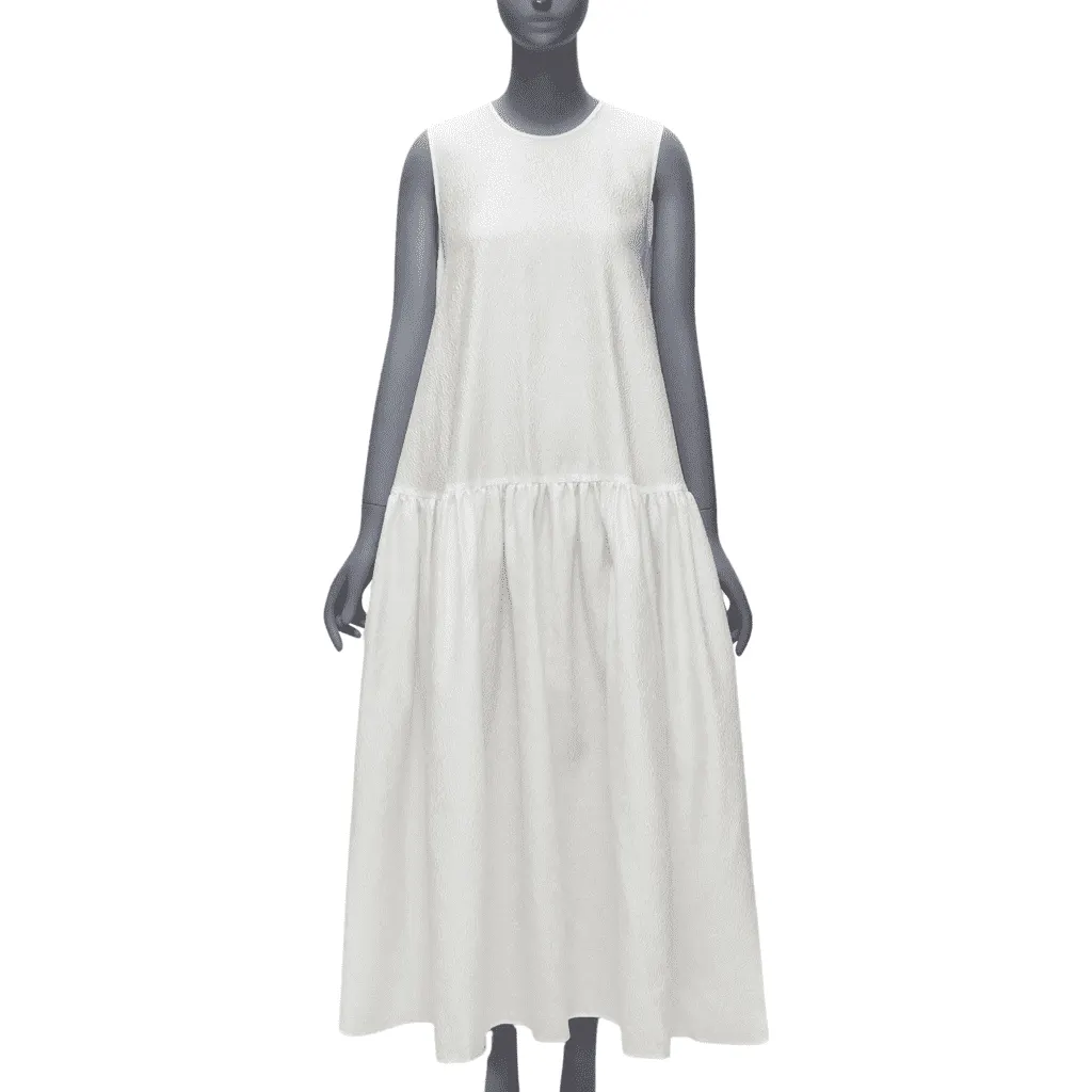 CecIlie Bahnsen Jacquard Babydoll Dress White Silk Never worn - Front View