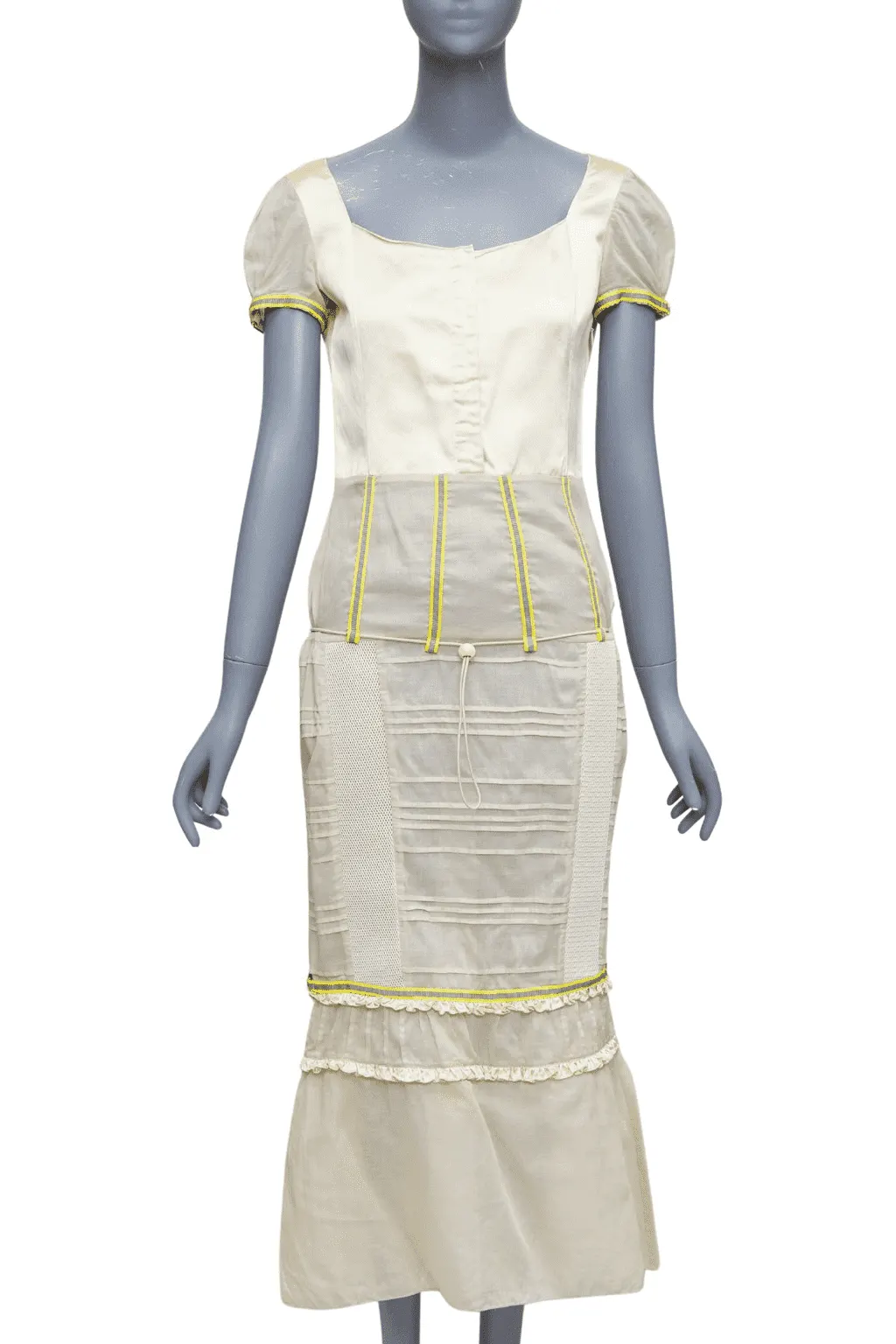 Miu Miu Patchwork Neon Dress Ecru Silk Very good - Front View
