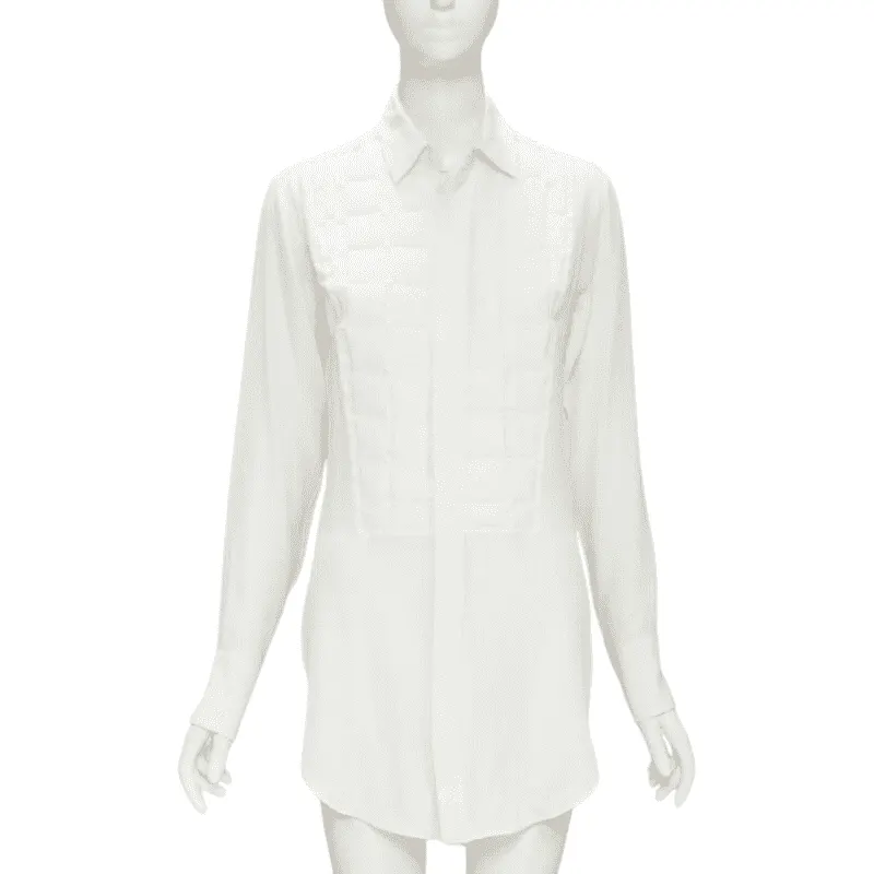 Bottega Veneta Quilted Bib Shirt White Silk Never worn - Front View