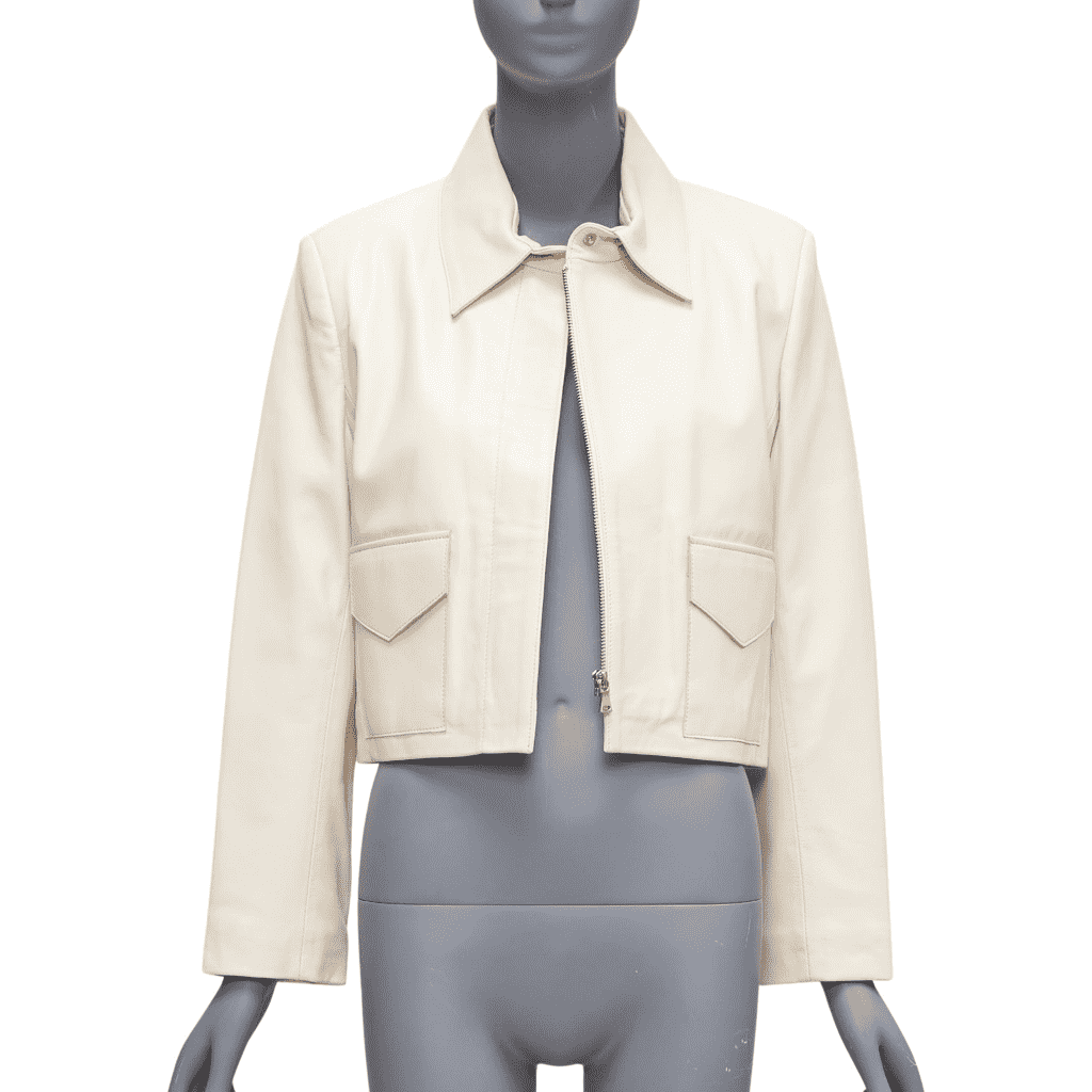 Nour Hammour Cream Lambskin Zip Jacket