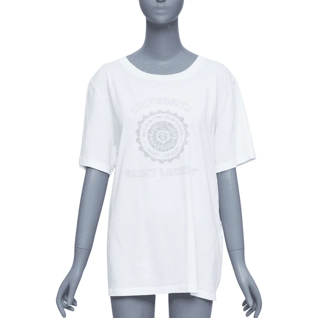 Saint Laurent Universite Print T-Shirt Ecru Cotton Very good - Front View
