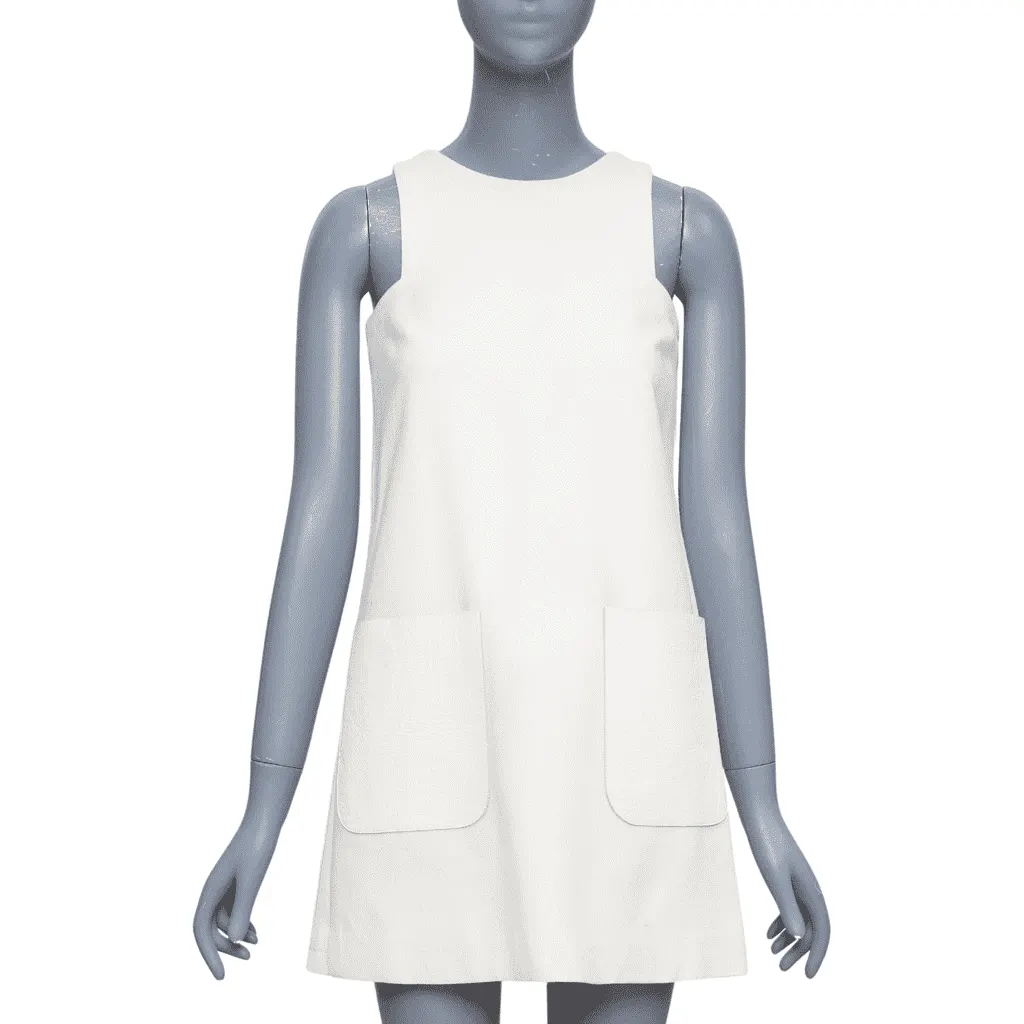 Fendi Leather Patch Dress Ecru Wool Good - Front View