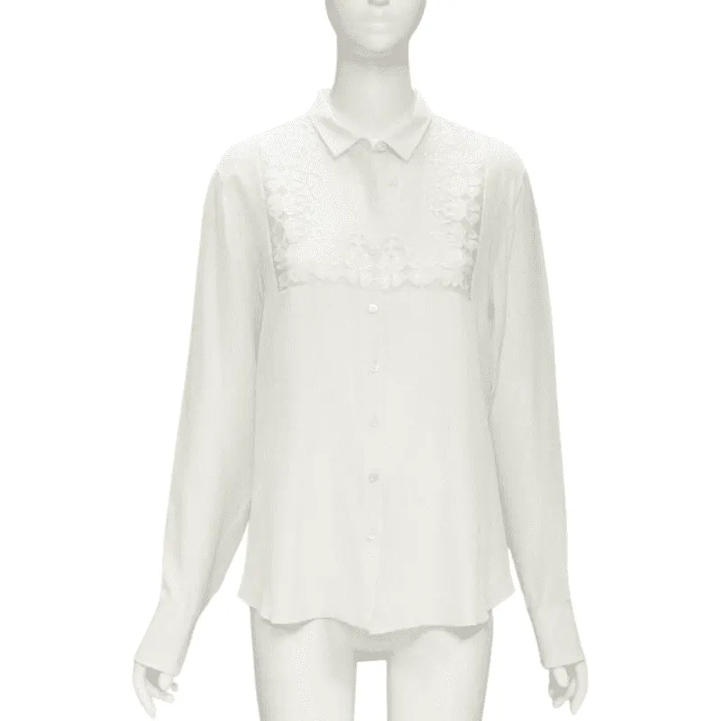 Dior Floral Embroidery Shirt Beige Silk Good - Front View