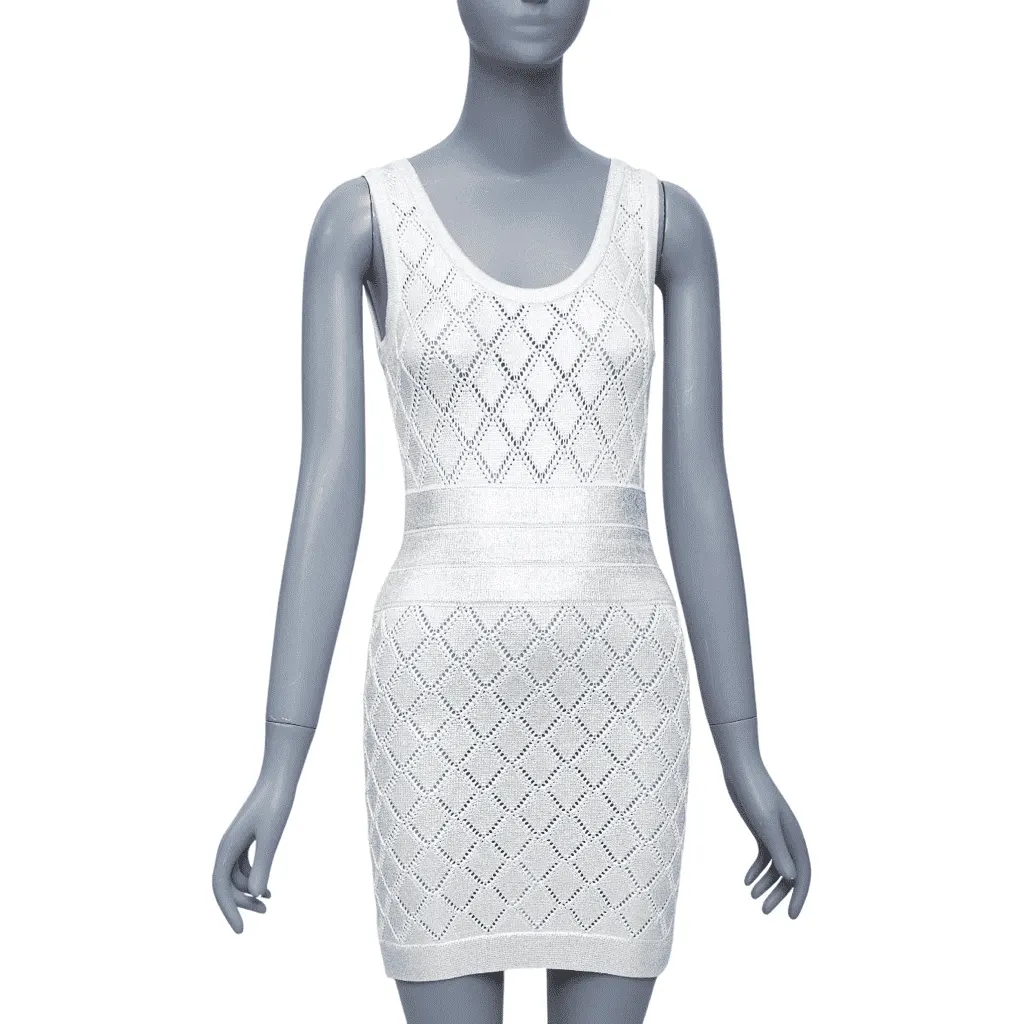 Balmain Argyle Knit Dress Silver Viscose Never worn - Front View