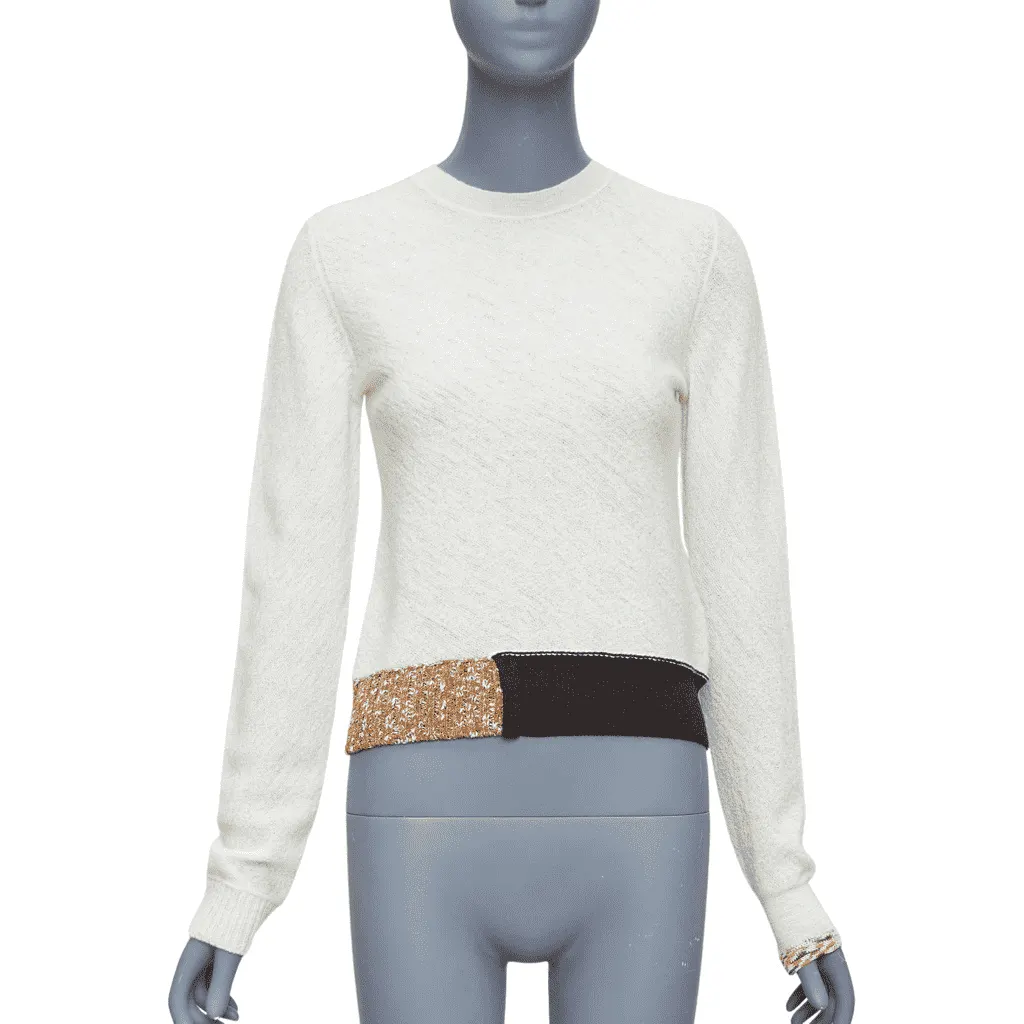 Celine Colorblock Hem Sweater Ecru Wool Never worn - Front View
