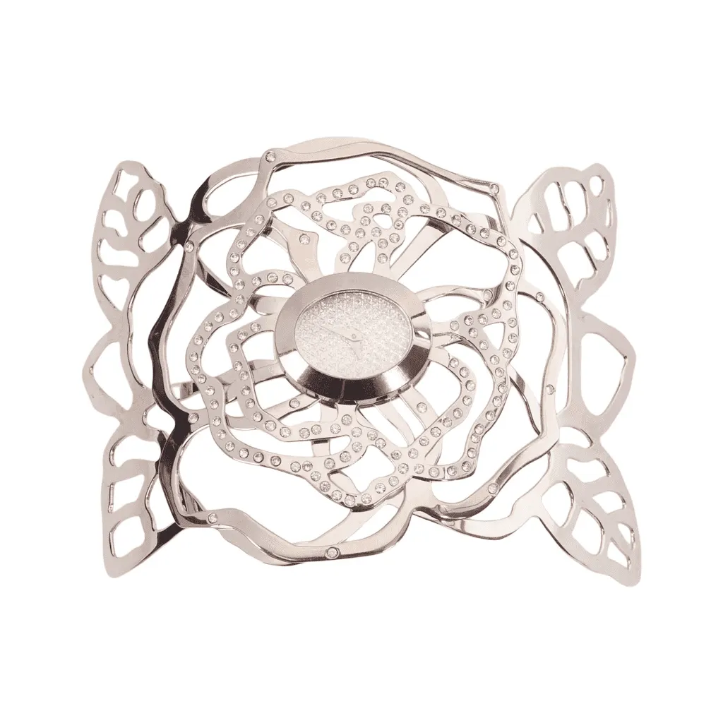 Valentino Crystal Flower Watch Silver Good - Front View