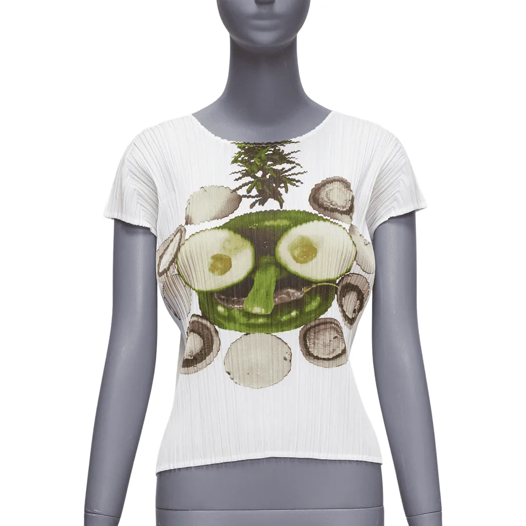 Issey Miyake Cucumber Print Top White Polyester Never worn - Front View