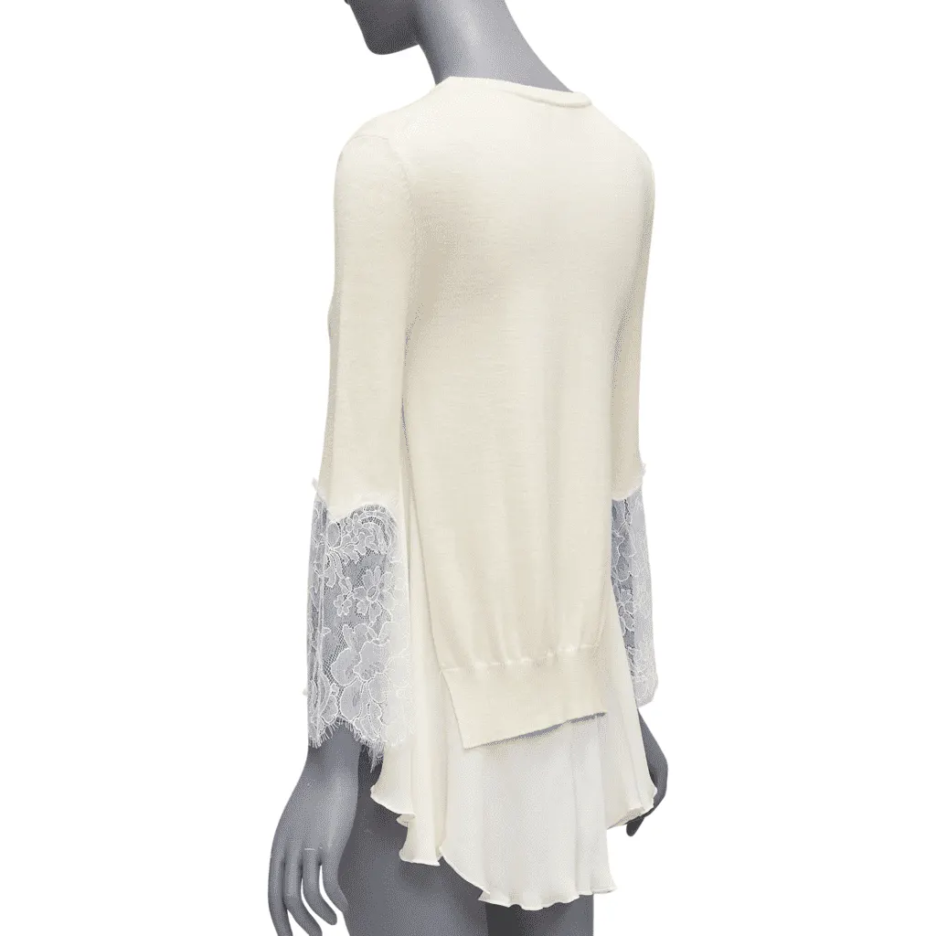Oscar De La Renta Lace Flare Hem Sweater Beige Wool Very good - Front View