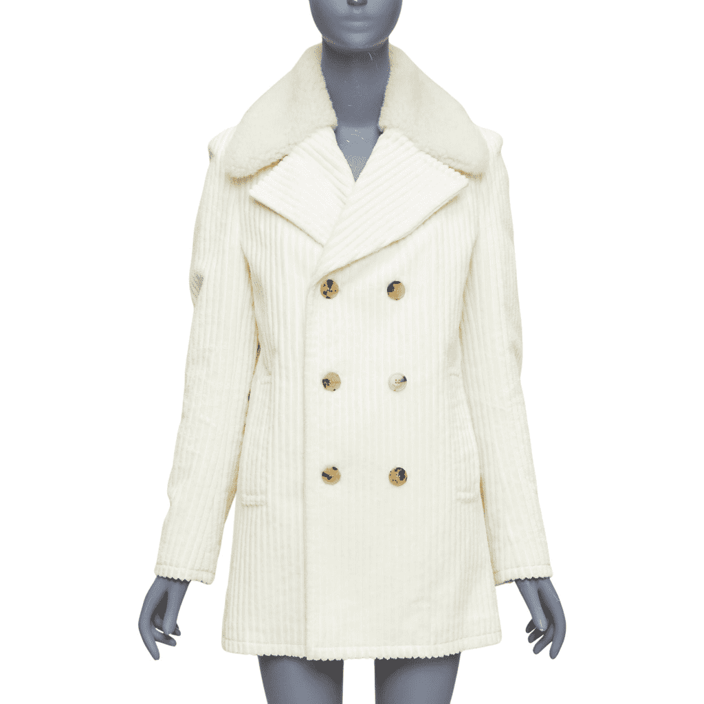 Saint Laurent White Shearling Corduroy Coat