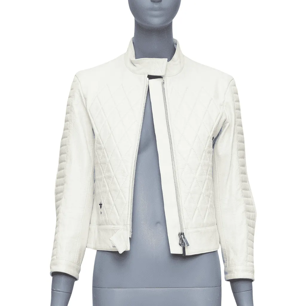 Dior Bee Quilted Jacket Ecru Leather Good - Front View