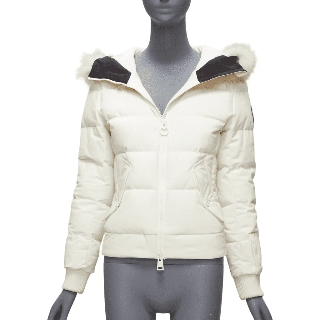 Rossignol Ivory Fur Hooded Puffer Ecru Polyamide Good - Front View