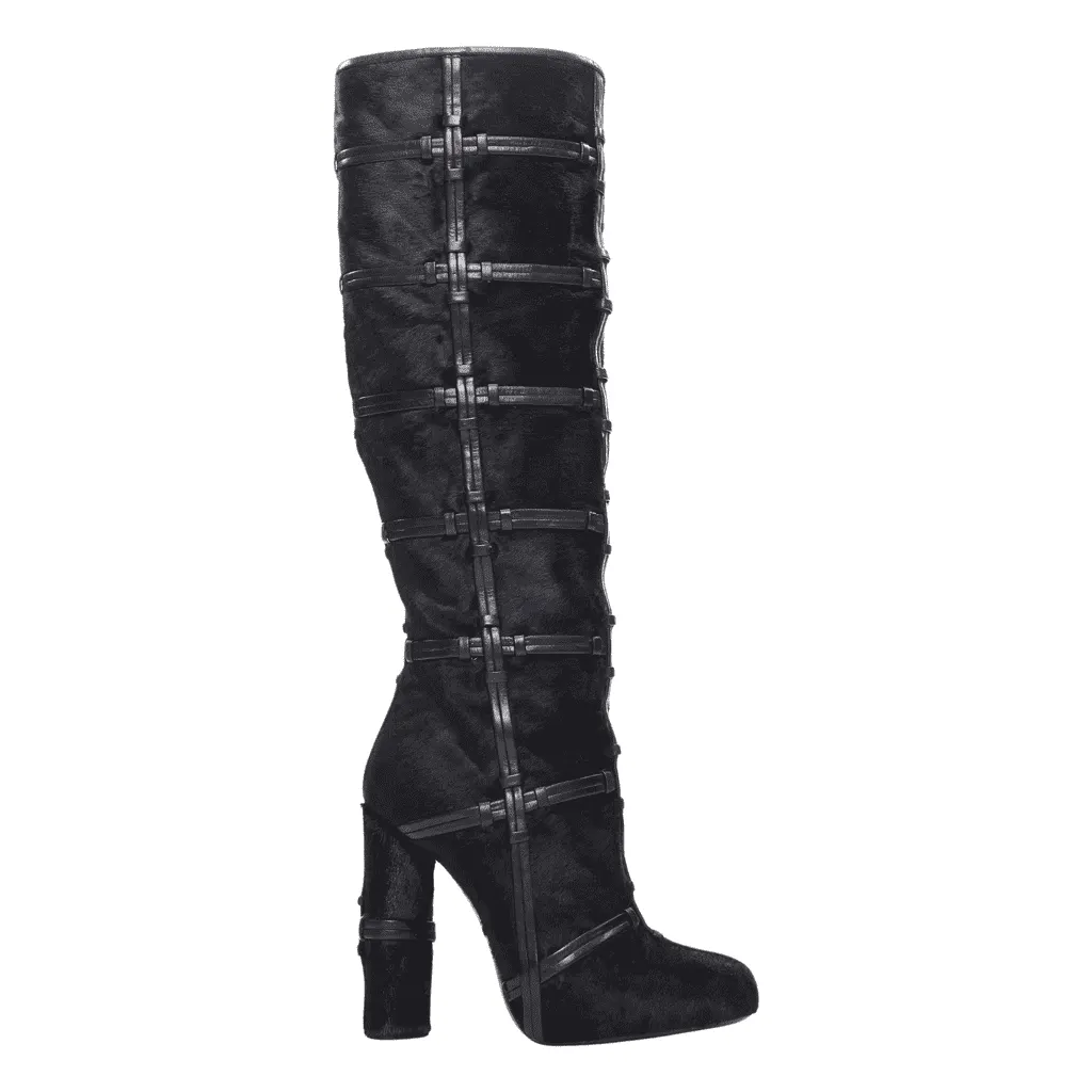 Tom Ford Silver Block Heel Boots Black Leather Never worn - Front View