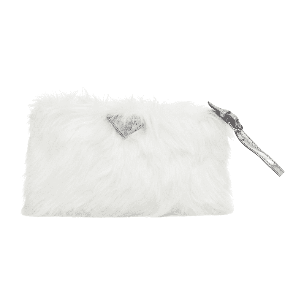 Prada White Fur Wristlet Bag