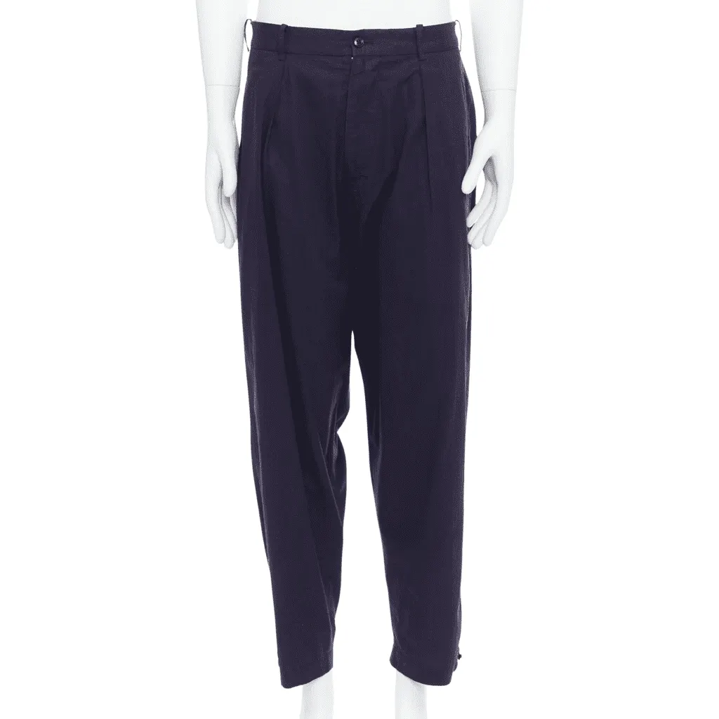 Yohji Yamamoto Cotton Pleated Pants Navy Cotton Good - Front View