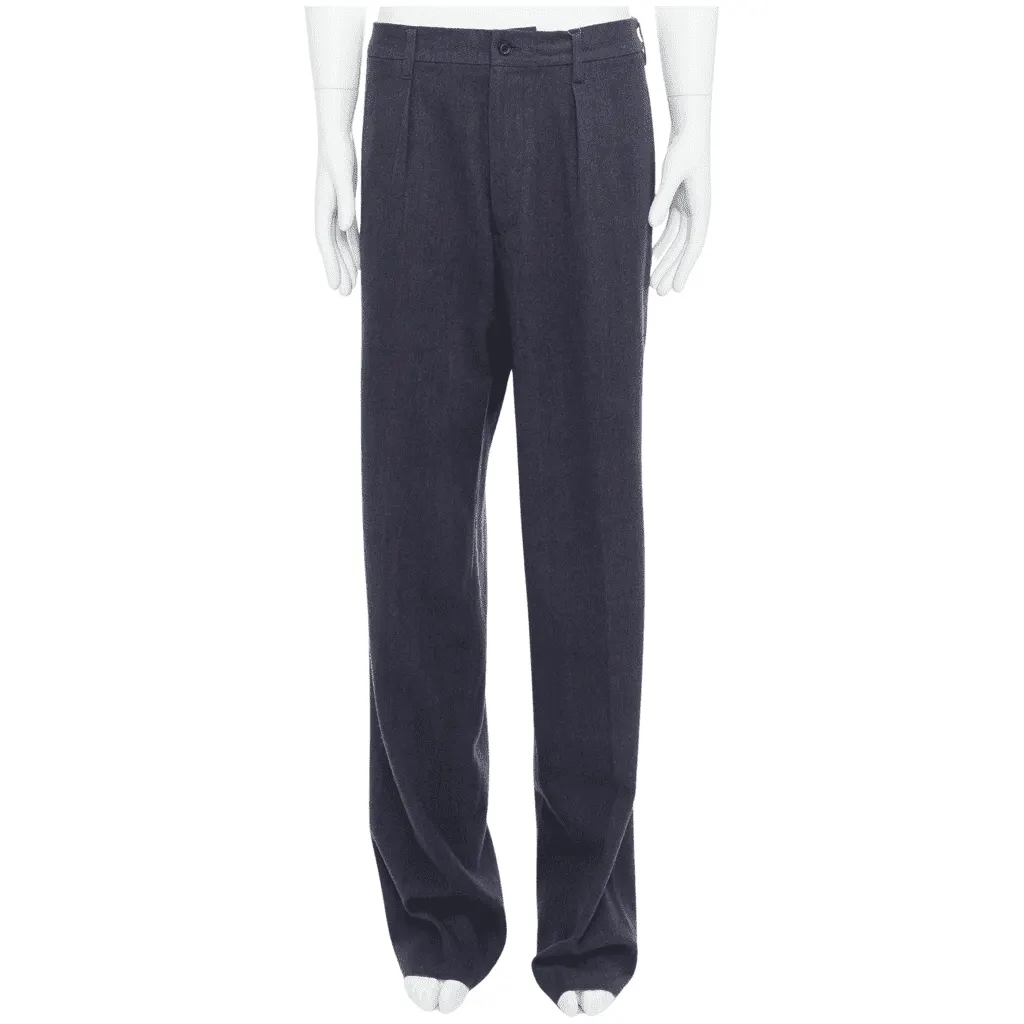 Yohji Yamamoto Pleated Tapered Pants Blue Wool Never worn, with tag - Front View