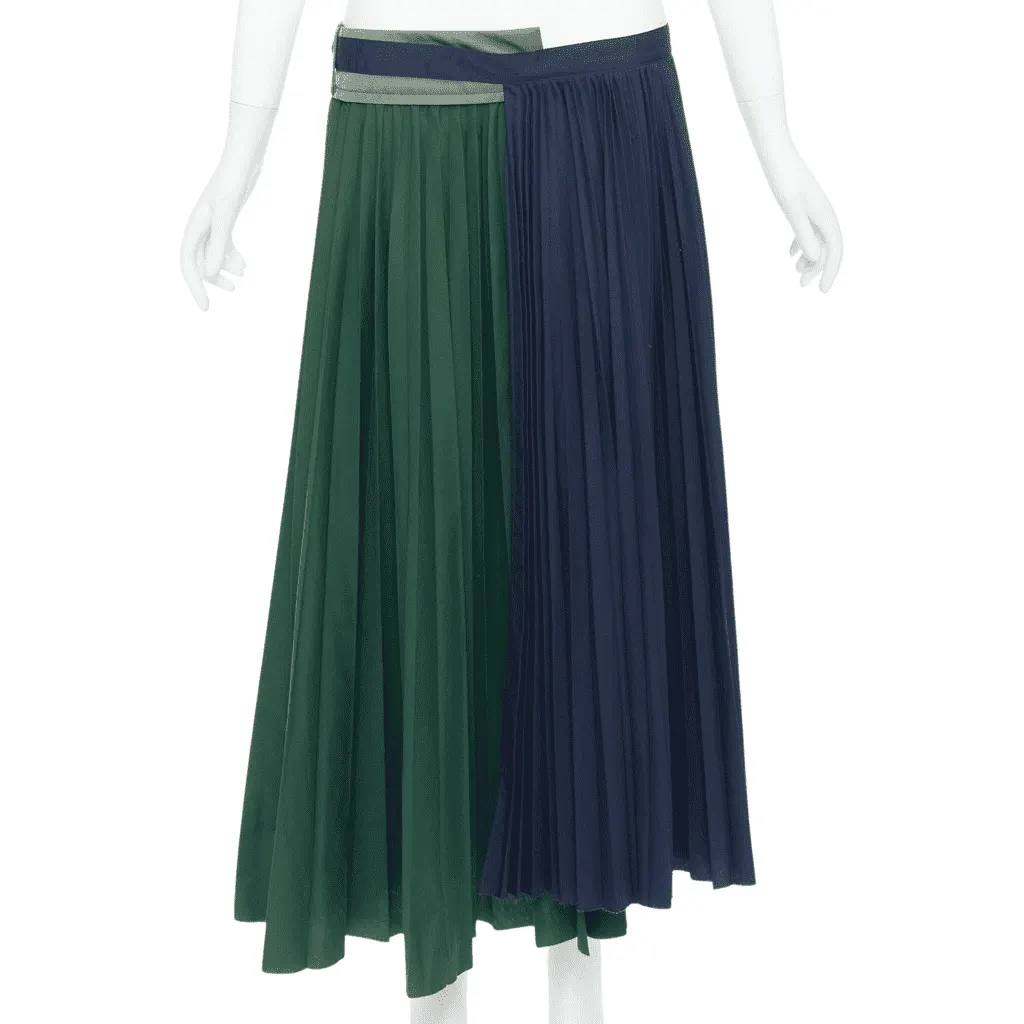 Sacai Deconstructed Pleated Skirt Green Polyester Very good - Front View