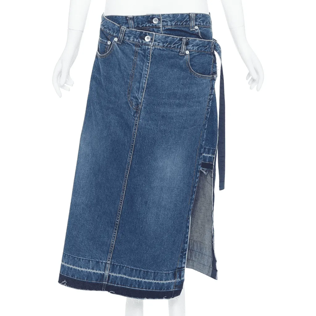 Sacai Layered Denim Skirt Blue Cotton Never worn, with tag - Front View