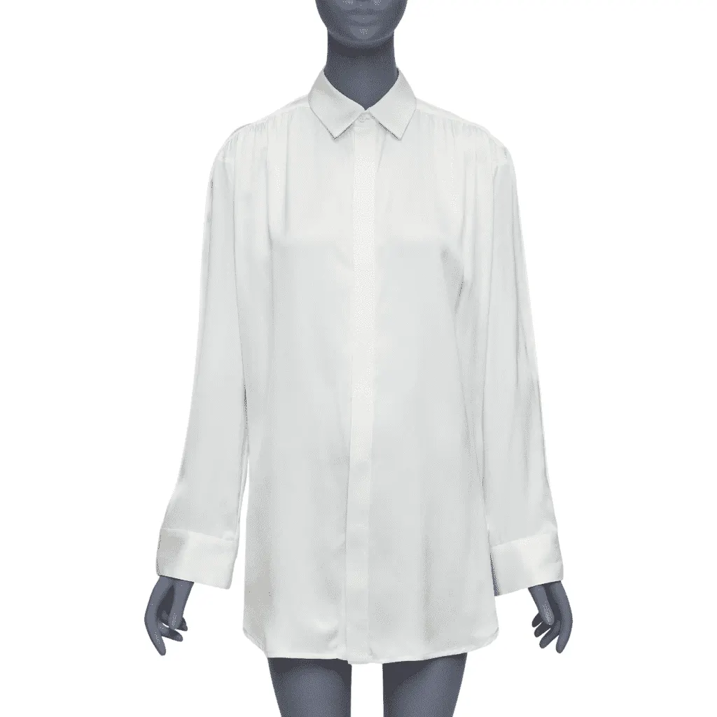 Bottega Veneta Ruched Raglan Shirt Beige Silk Very good - Front View