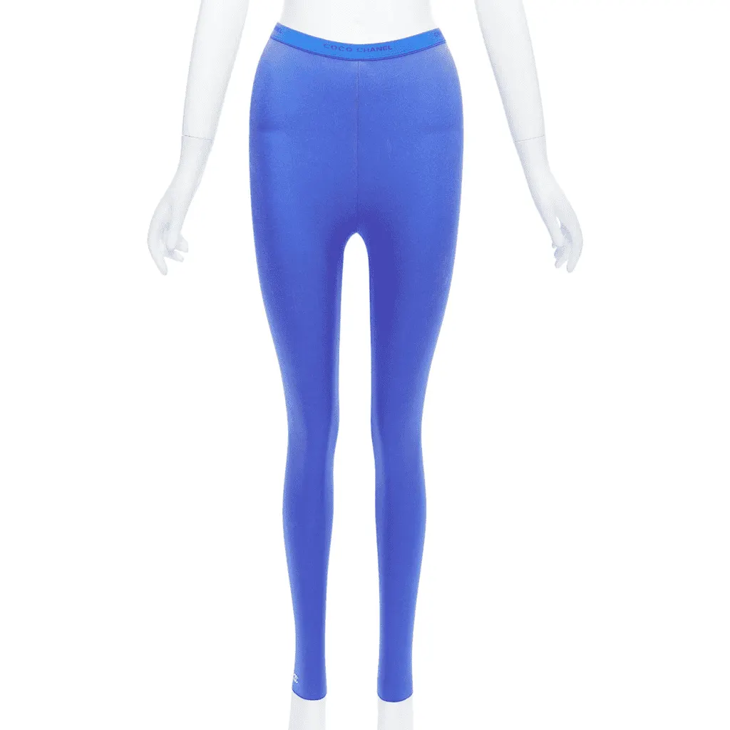 Chanel Crystal Logo Leggings Blue Polyamide Fair - Front View