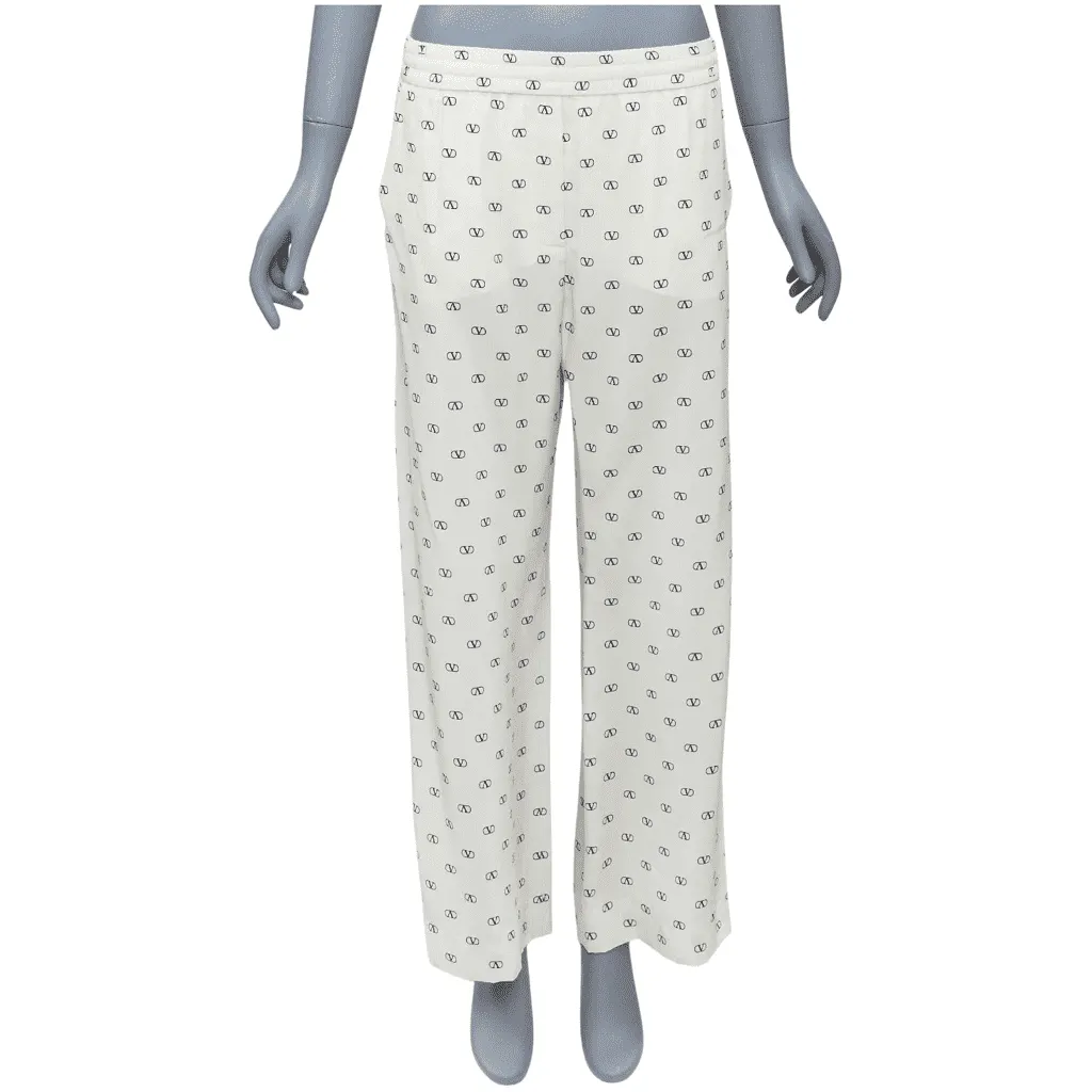 Valentino Trim Waist Pants Beige Silk Never worn - Front View