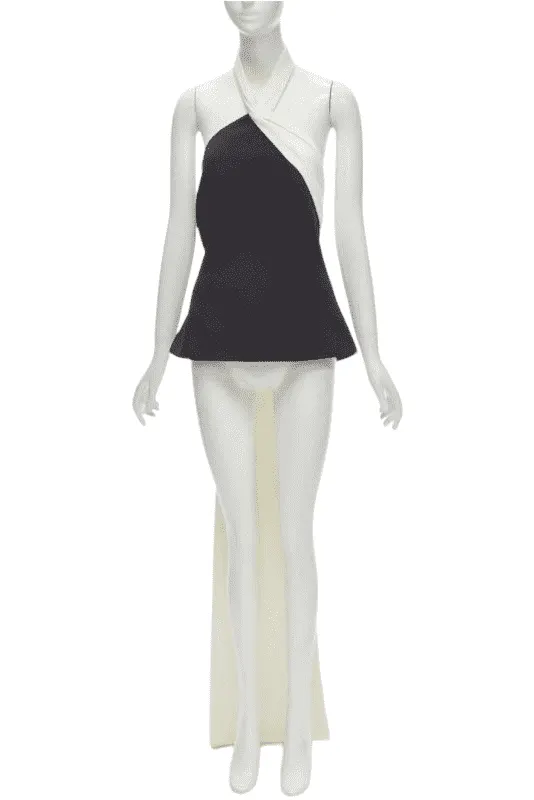 Safiyaa Asymmetrical Train Top Black Polyester Never worn - Front View