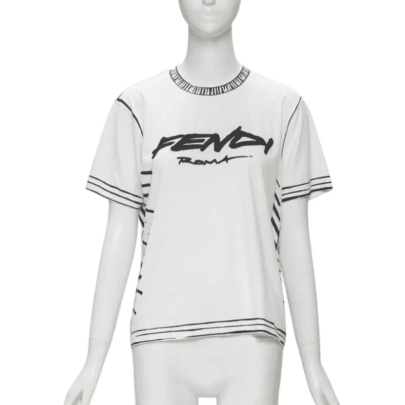 Fendi Illustration Logo Tee White Cotton Very good - Front View