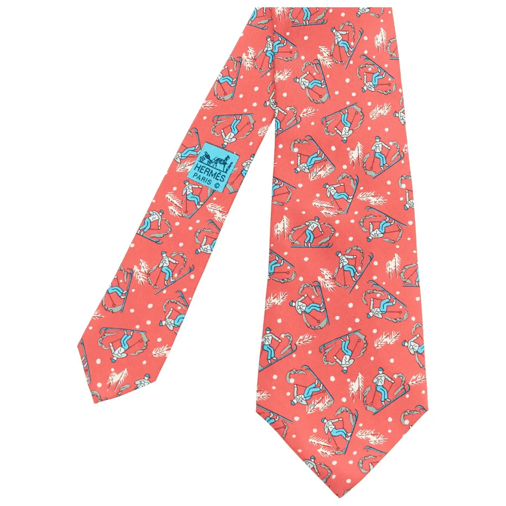 Hermès Skiier Snow Tie Red Silk Very good - Front View