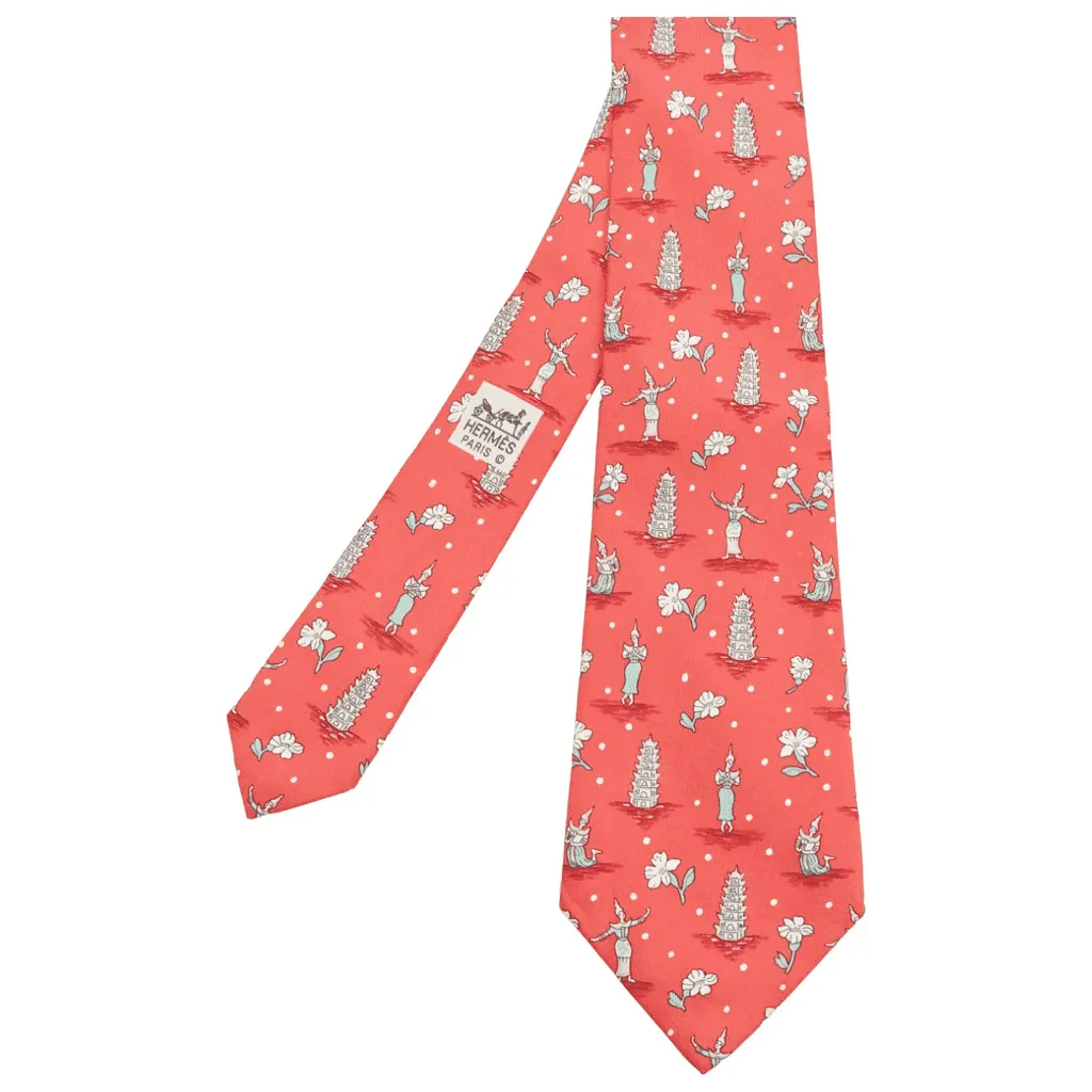 Hermès Thailand Pagoda Tie Red Silk Very good - Front View