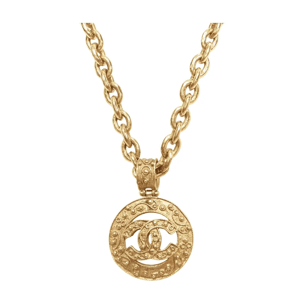Chanel CC Coin Necklace Gold Metal Never worn - Front View