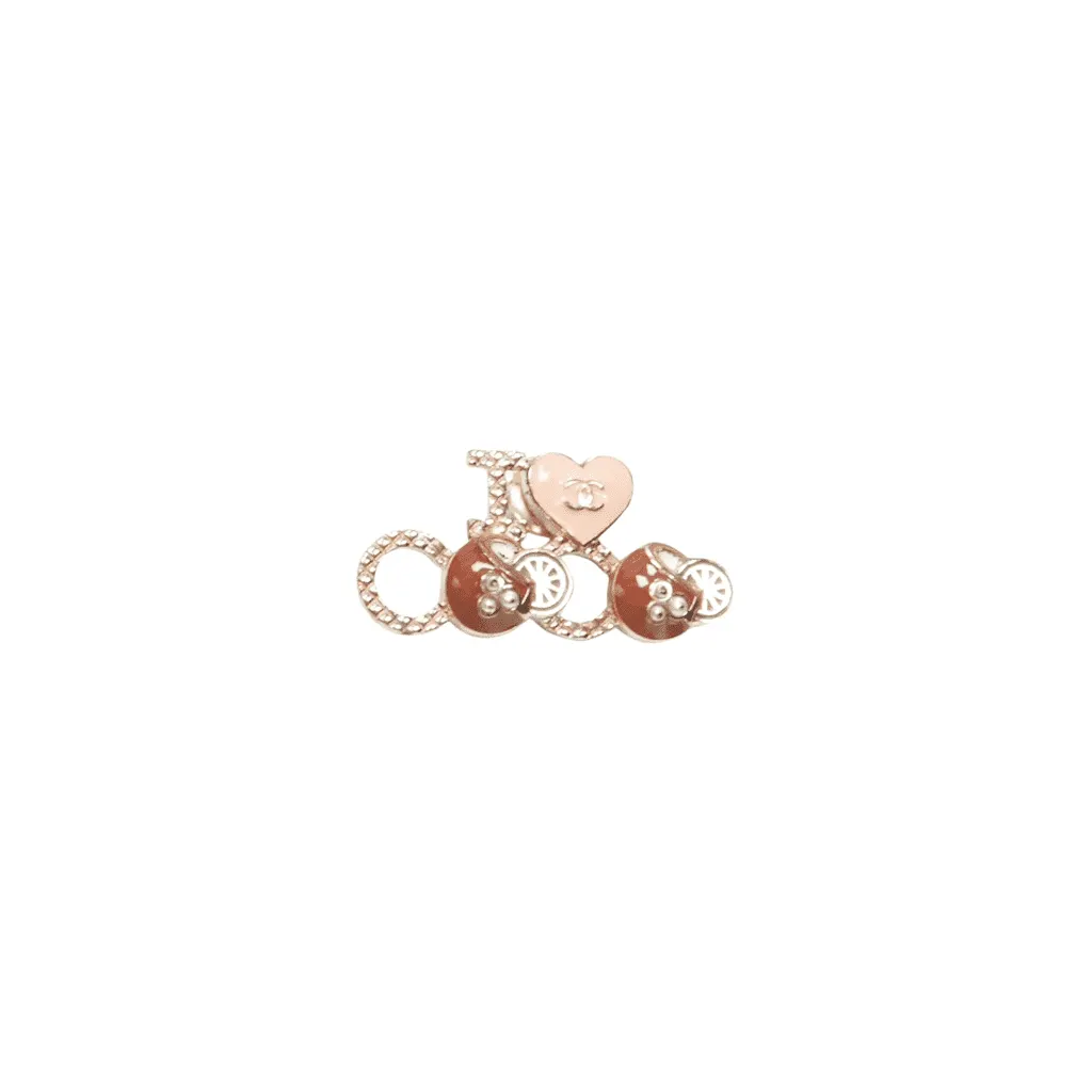 Chanel Heart Pearl Pin Pink Metal Fair - Front View