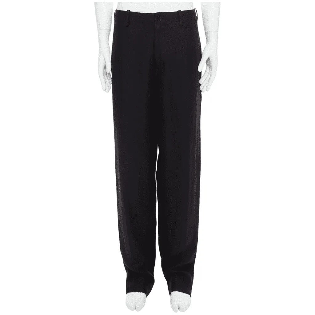 Yohji Yamamoto Tapered Wide Pants Black Linen Good - Front View