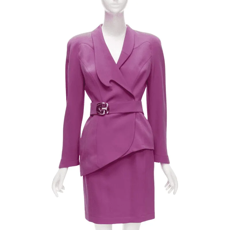 Thierry Mugler Pink Curved Blazer Pink Wool Very good - Front View