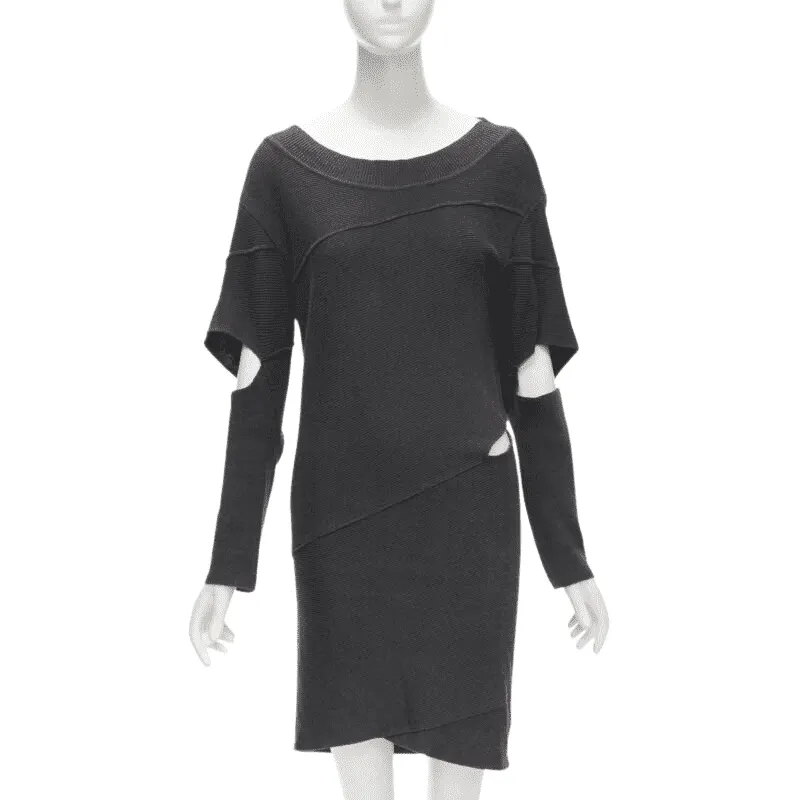 Issey Miyake Bias Cutout Dress Grey Cotton Good - Front View
