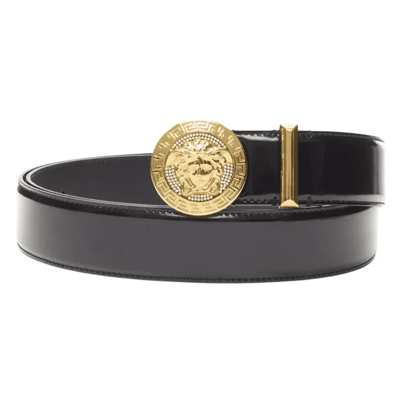 Versace Gold Square Oversized Belt Black Leather Never worn, with tag - Front View