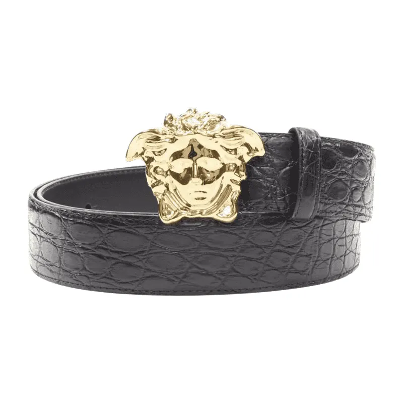 Versace Rhinestone Chain Fabric Belt Black Leather Never worn, with tag - Front View