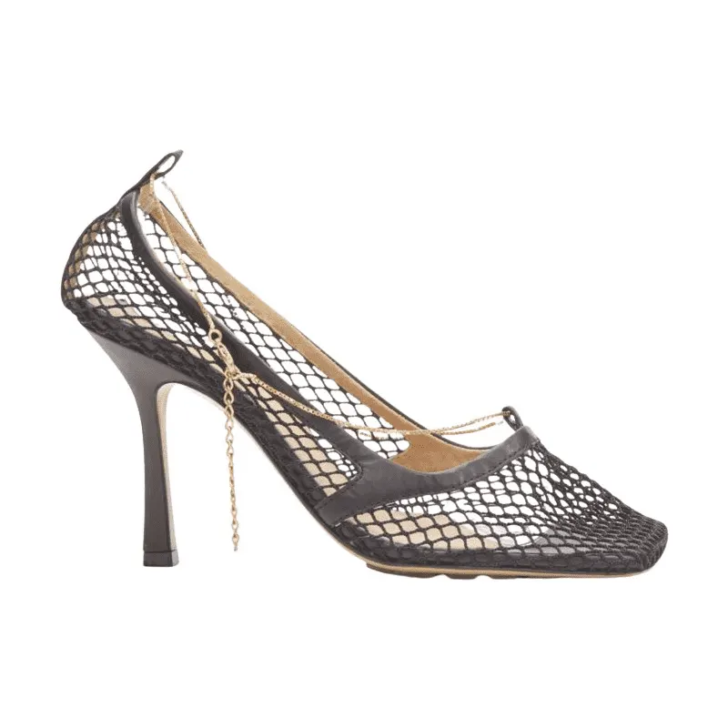 Bottega Veneta Gold Chain Heels Black Polyester Never worn - Front View