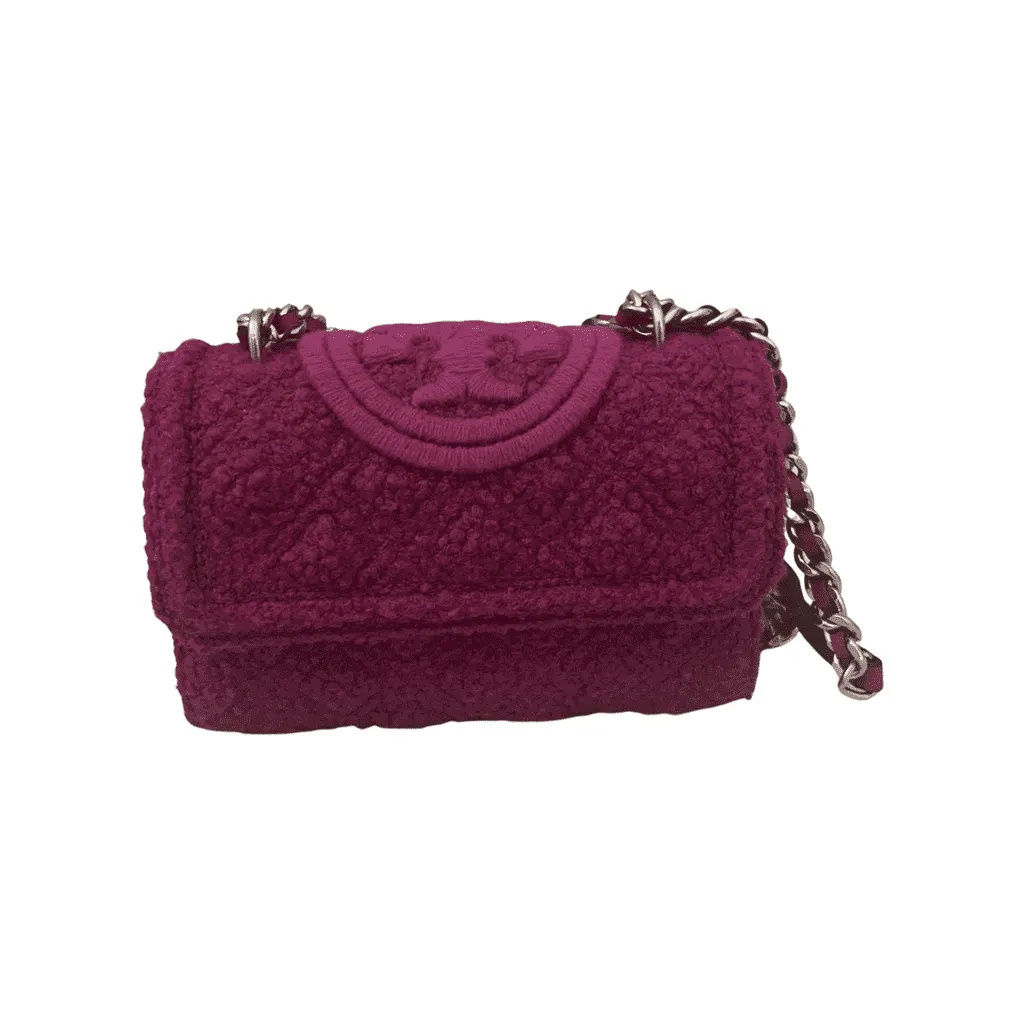 Tory Burch Fleming Bouclé Pink Shearling Silver Very good - Front View