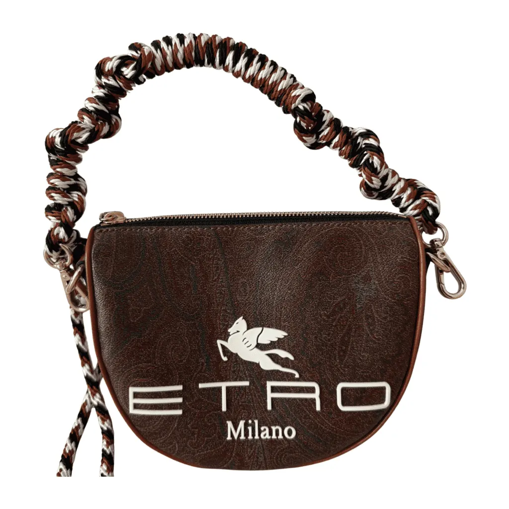 Etro Paisly Print Logo Brown Canvas Gold Never worn - Front View