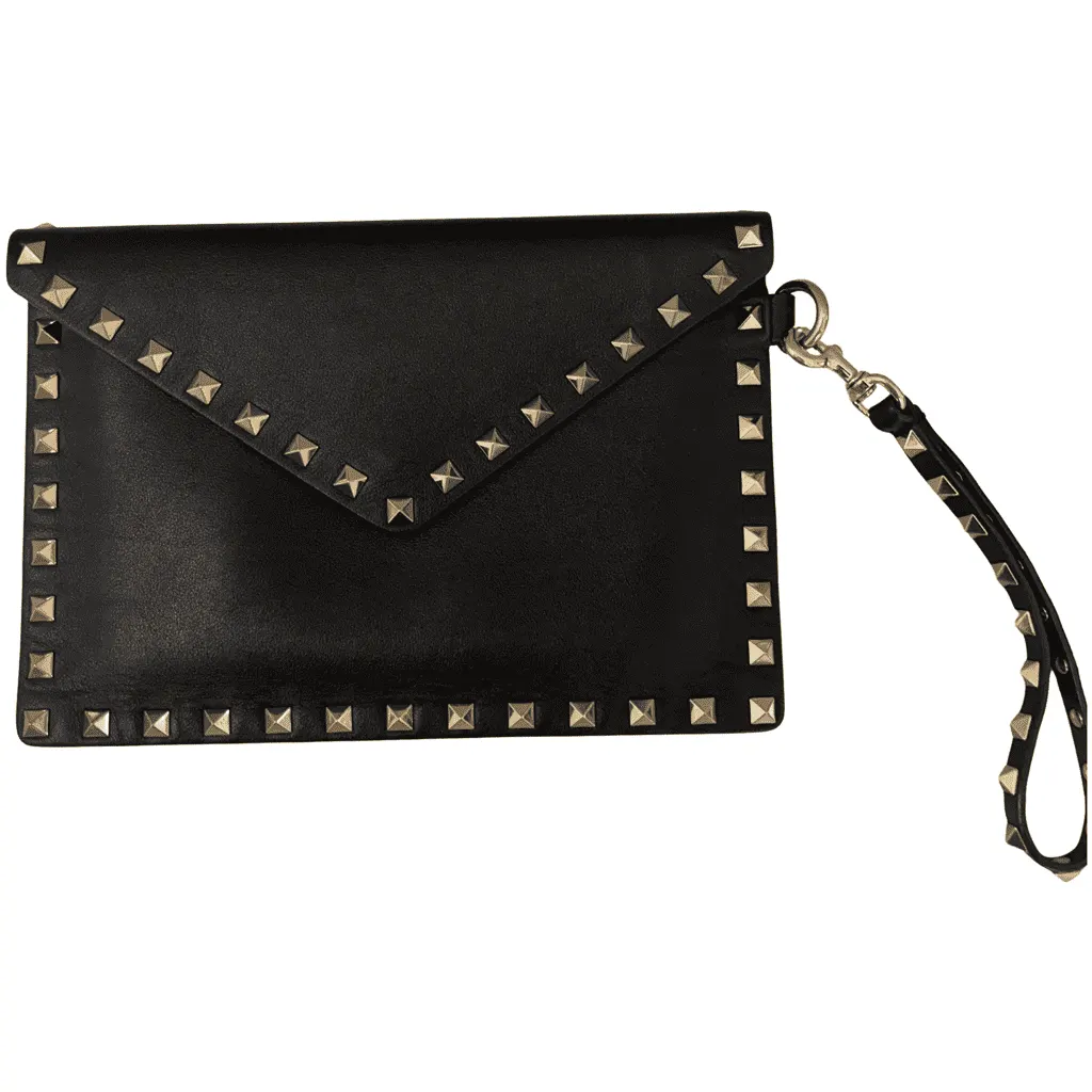 Valentino Rockstud Clutch Black Leather Gold Very good - Front View