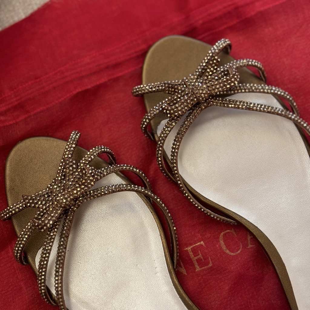 Rene Caovilla Brown Satin Strass Flat - Image 6